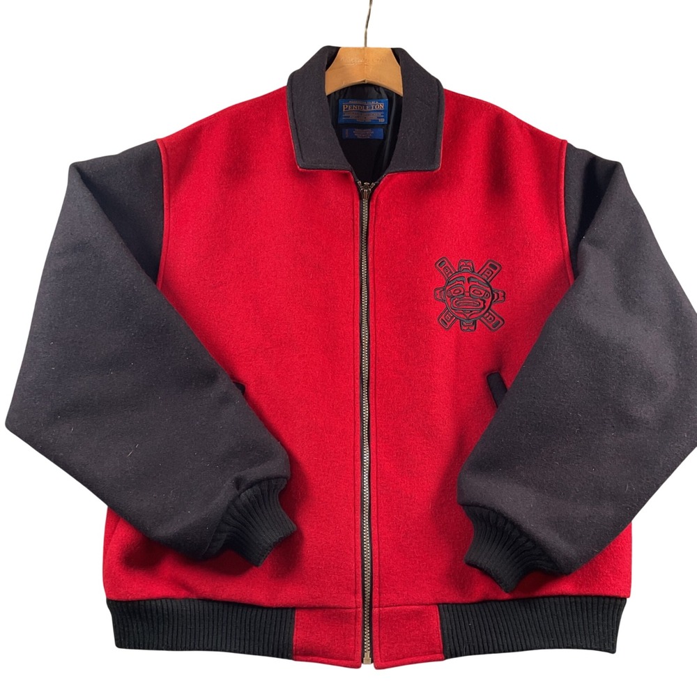 Pendleton Wool Blend Bomber Jacket Red Black Nati… - image 1